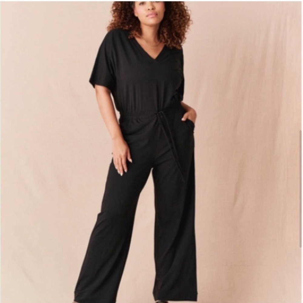Pact Charlie Jumpsuit in Black Minimalist Preppy Organic Boho Comfy